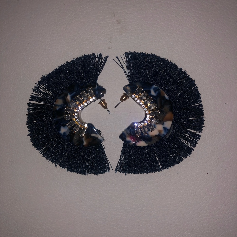 Blue fringe earrings